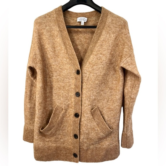 & Other Stories tan wool mohair blend button front cardigan, pockets, small - Picture 1 of 7